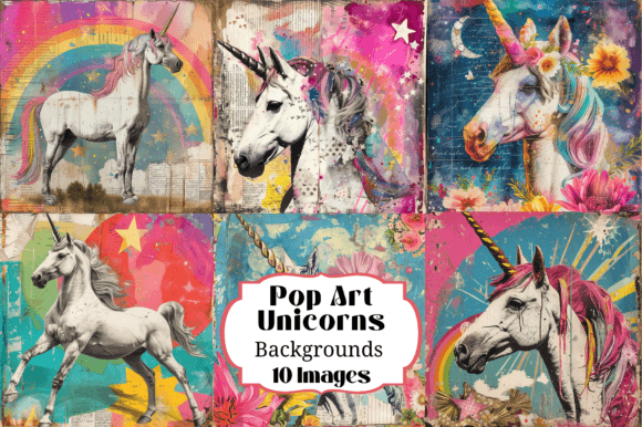 10 Pop Art Unicorns Colorful Backgrounds for Vibrant Crafts