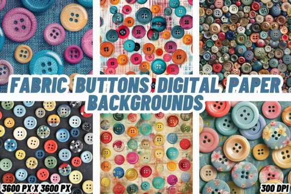 Fabric Buttons Digital Paper Backgrounds: Tactile Design Charm