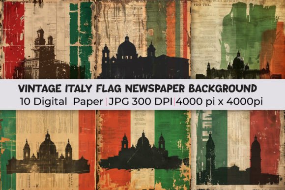 Vintage Italy Flag Newspaper Backgrounds for Design