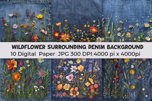 Wildflower Surrounding Denim Backgrounds for Modern Creatives